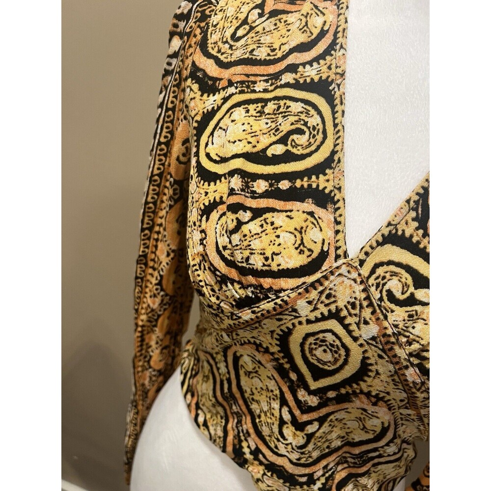 Free People Golden Yellow Orange Boho Paisley V-neck Crop Top Blouse X-Small - Picture 2 of 13